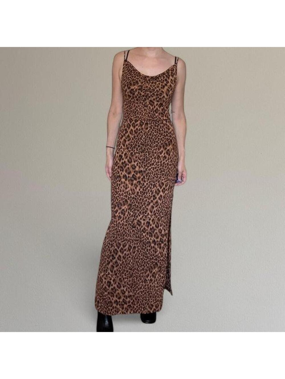 Y2K sparkly animal print maxi dress. Size L.